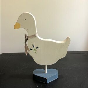 Wooden Goose Figurine with Bow